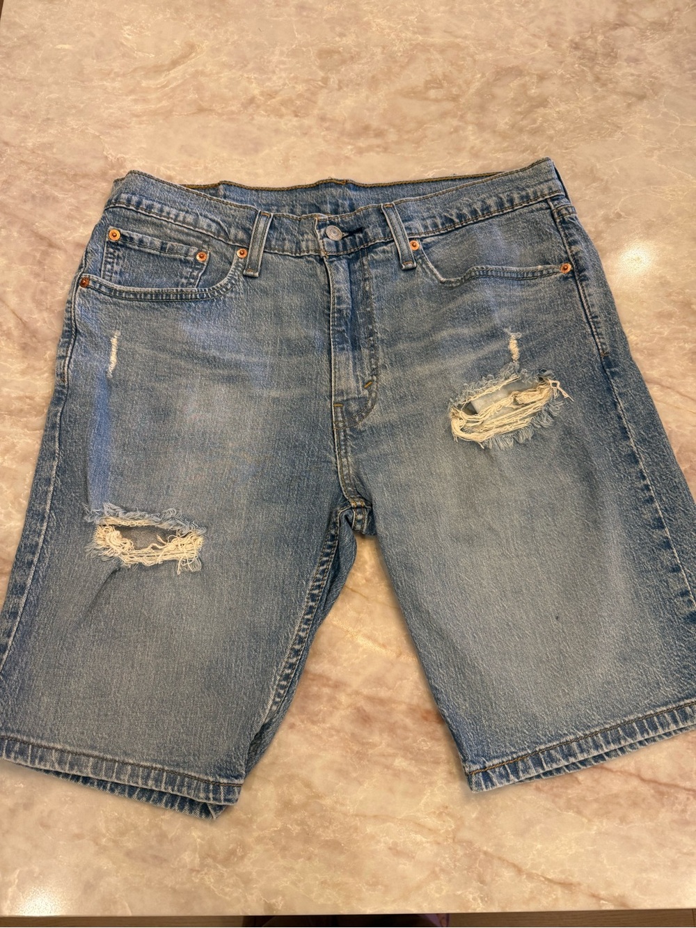 Levi's Men's Distressed Light Blue Denim Shorts
